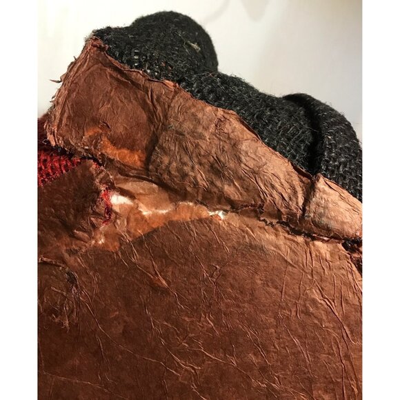 Vintage Styrofoam Rustic Santa Claus Figurine Faux Floral Basket & Jute Coat 16" - Picture 11 of 13